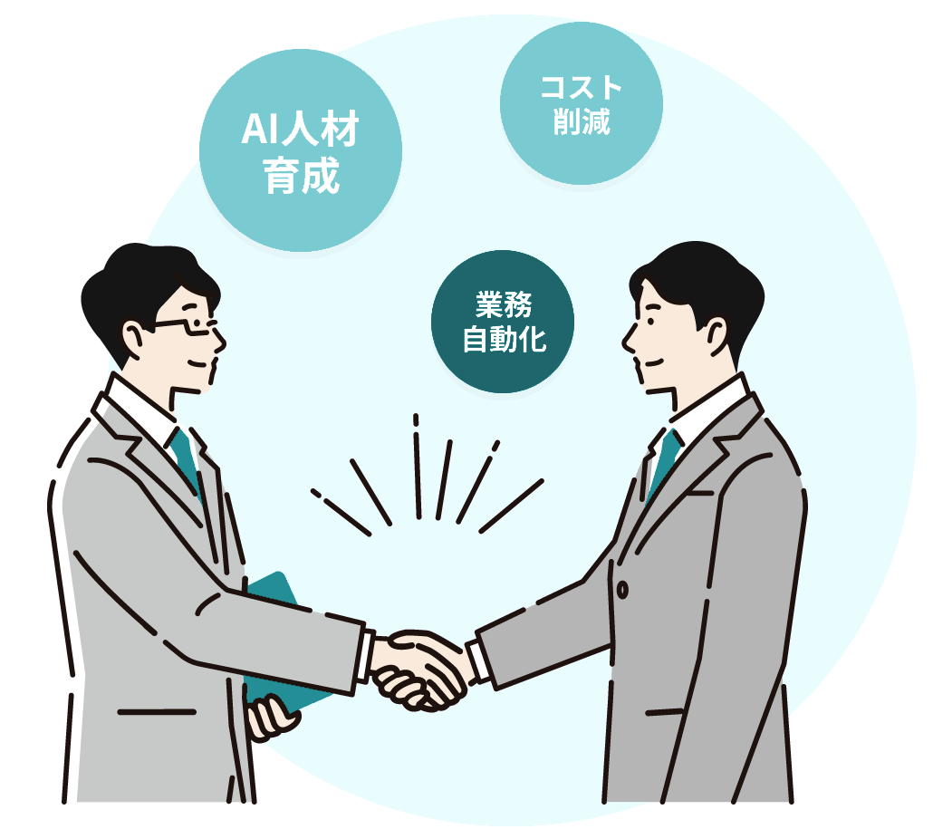 AI人材育成・コスト削減・業務自動化を表す商談イラスト